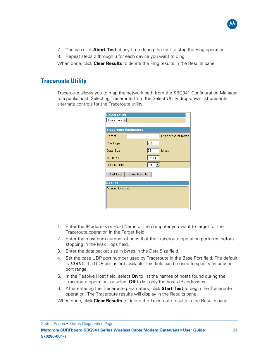 Traceroute utility | Motorola SURFboard 570280-001-a User Manual | Page 32 / 78