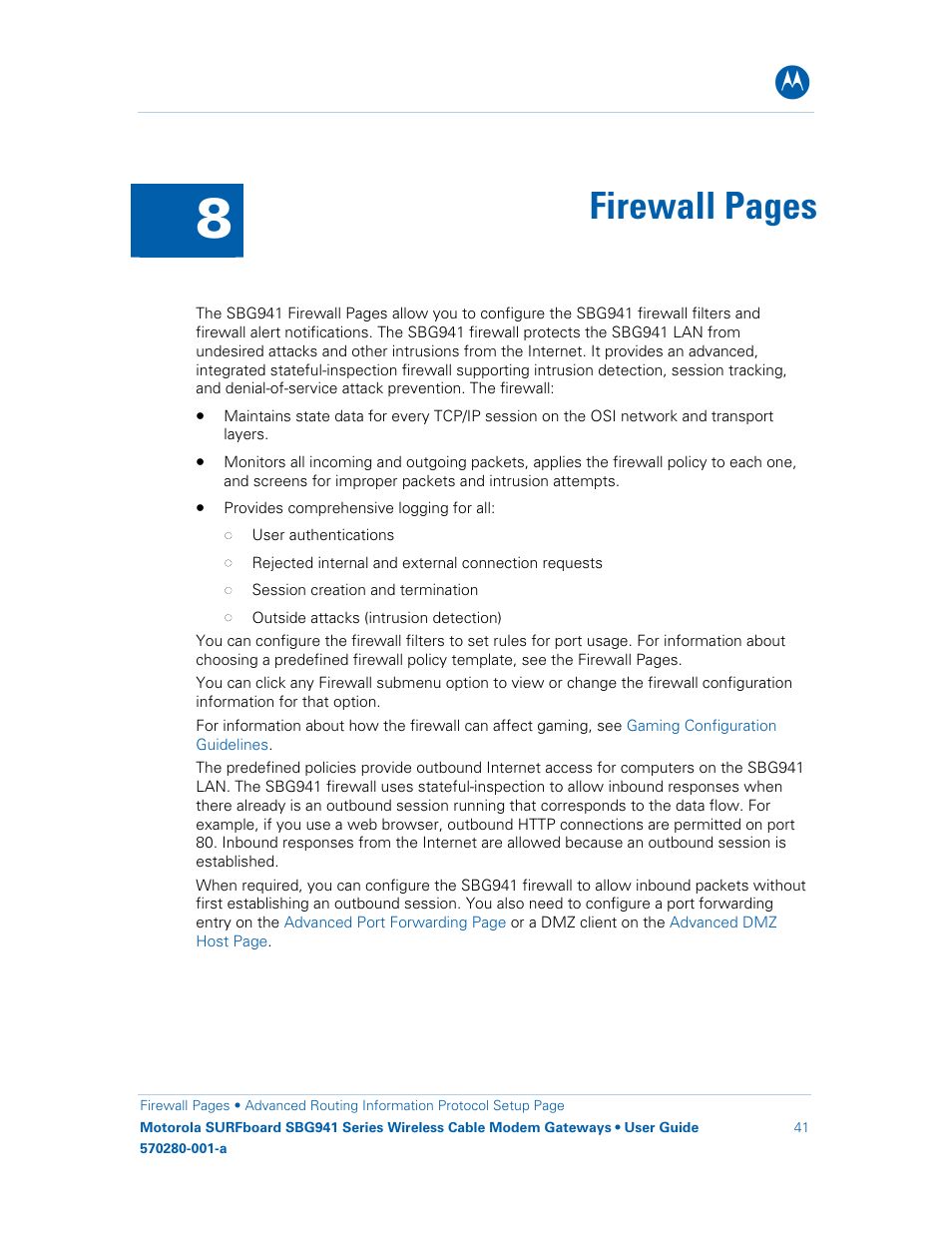 Firewall pages | Motorola SURFboard 570280-001-a User Manual | Page 49 / 78