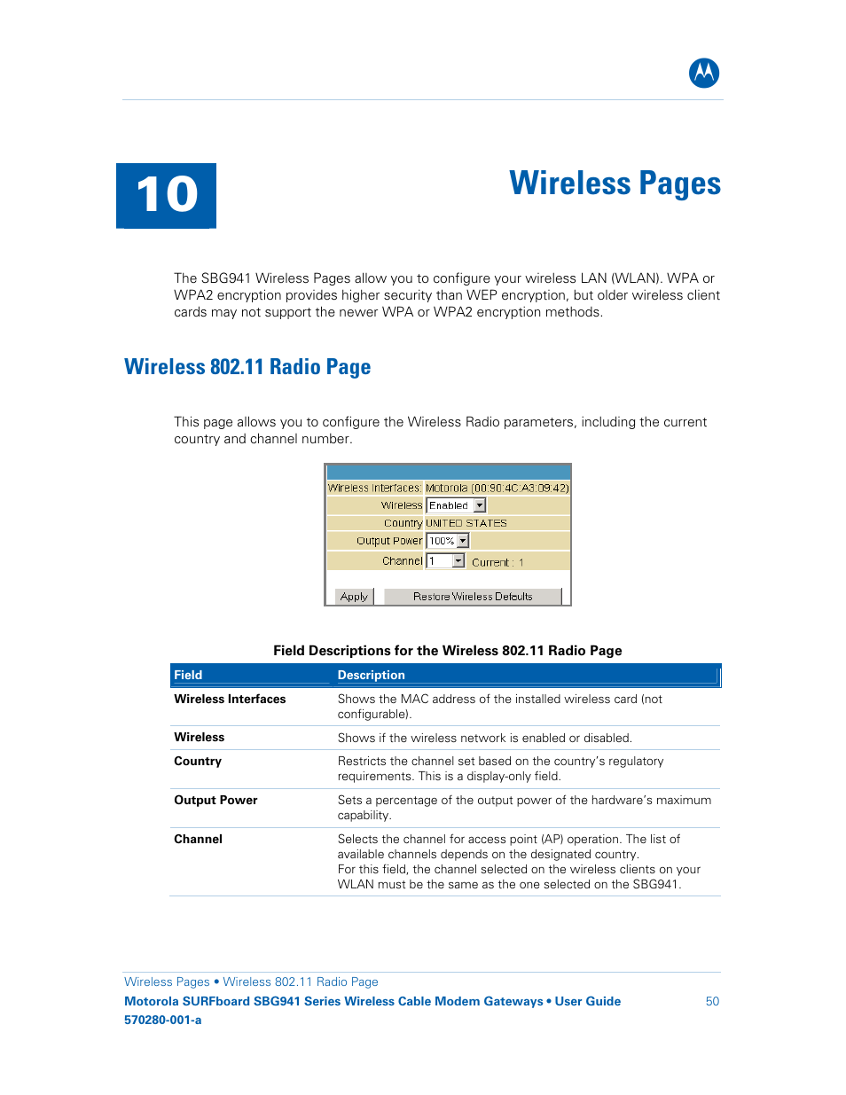 Wireless pages | Motorola SURFboard 570280-001-a User Manual | Page 58 / 78