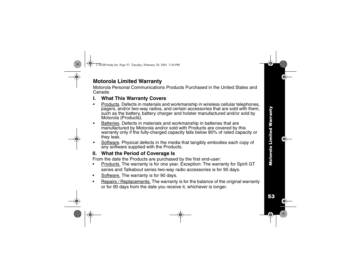Motorola limited warranty | Motorola T6200 User Manual | Page 55 / 70