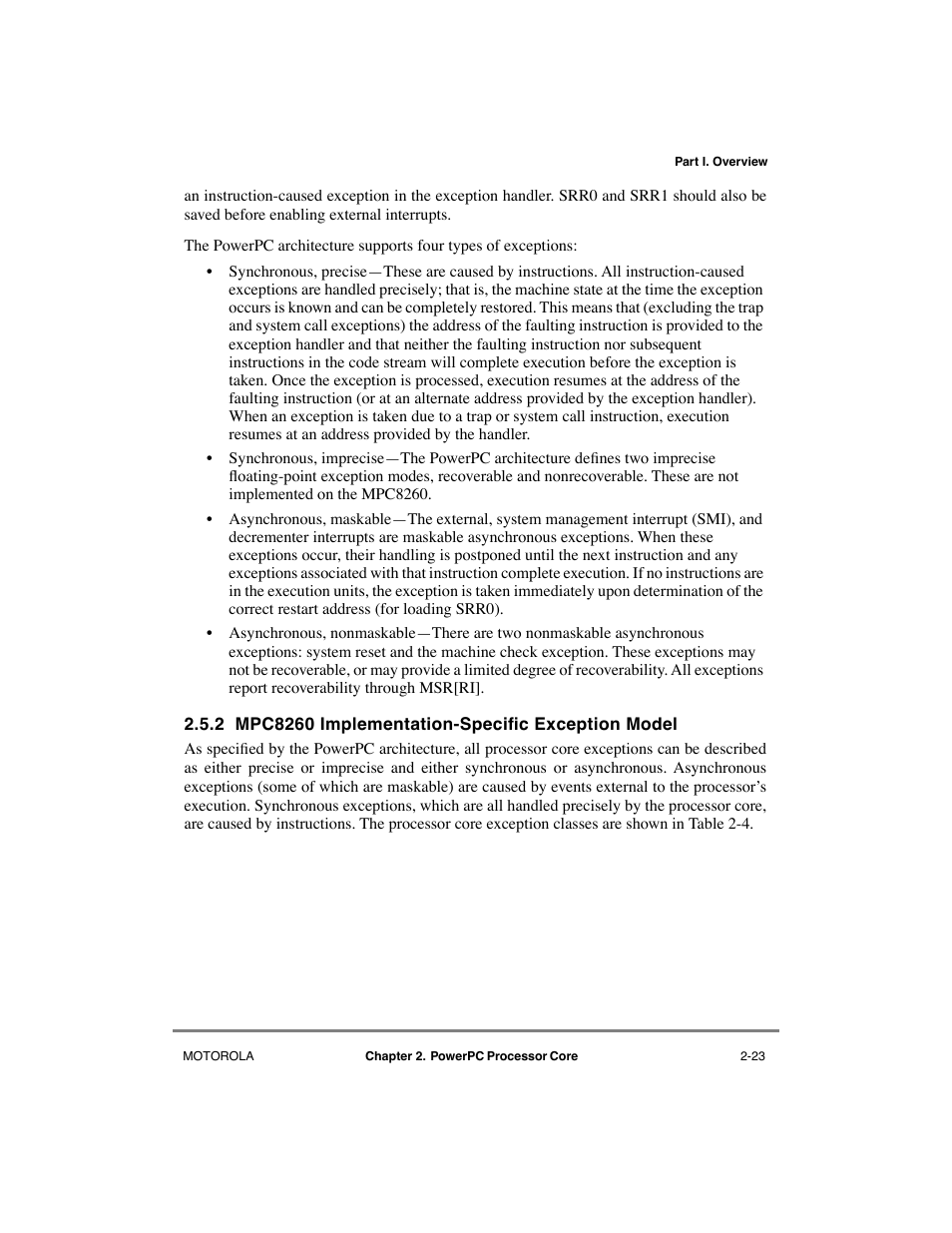 2 mpc8260 implementation-specific exception model | Motorola MPC8260 User Manual | Page 111 / 1006