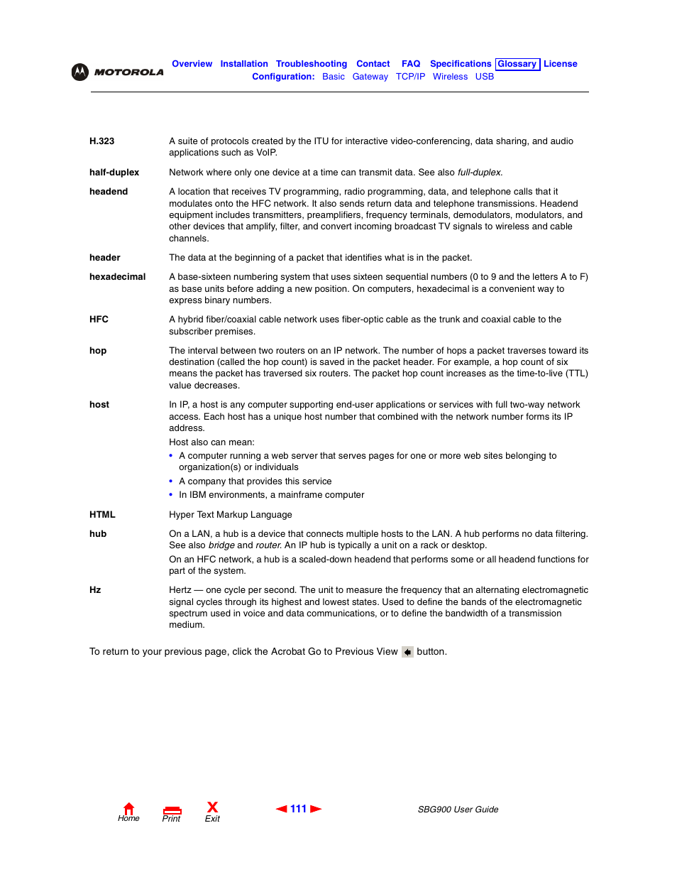 Hubs, Hexadecimal, An hfc | 3 hosts, Y host, Headend t, Hosts, A host, Half-duplex | Motorola SBG900 User Manual | Page 117 / 130