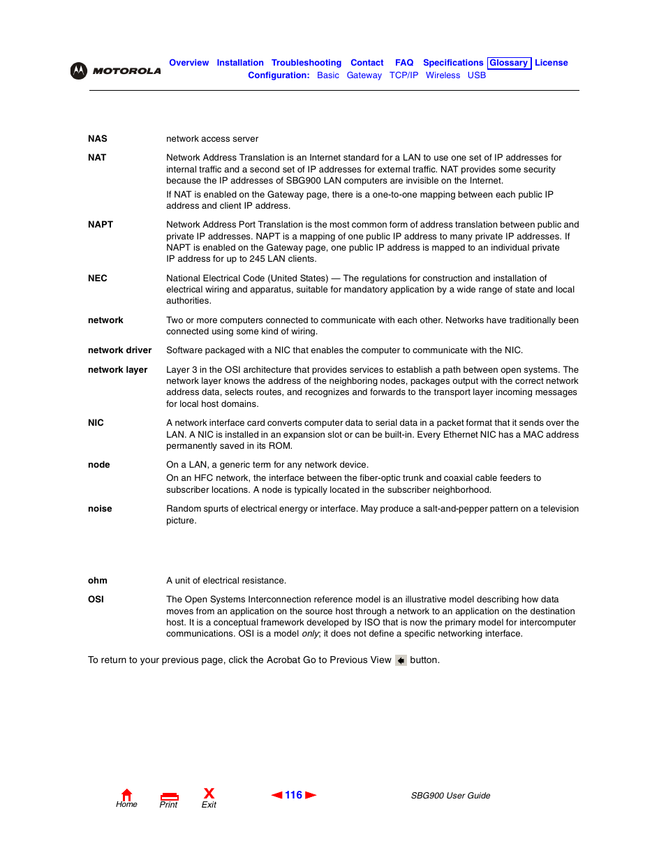 K nodes t, Osi l, Nic a | Motorola SBG900 User Manual | Page 122 / 130