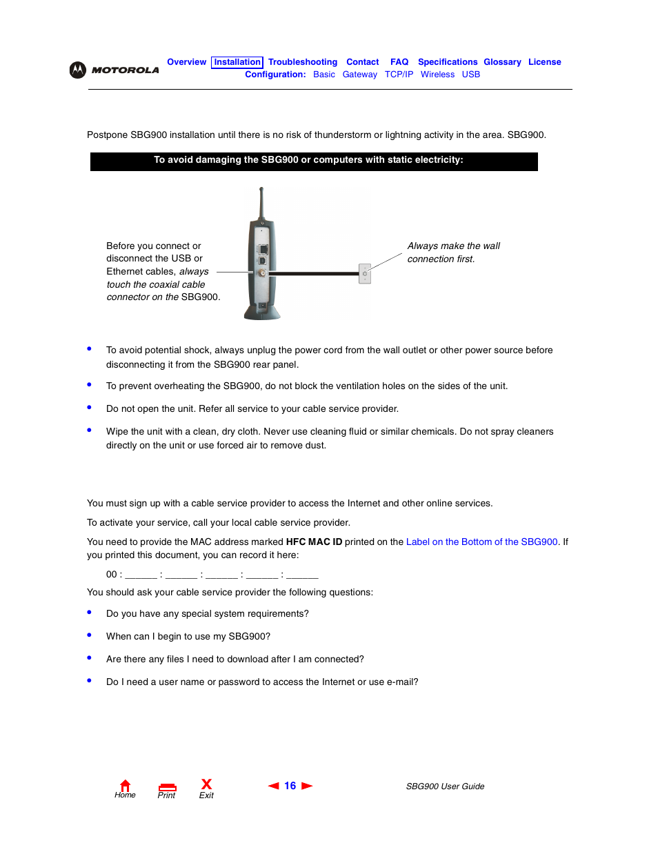 Precautions, Signing up for service | Motorola SBG900 User Manual | Page 22 / 130