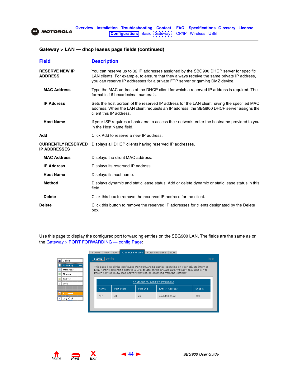 Gateway > port forwarding — status page | Motorola SBG900 User Manual | Page 50 / 130