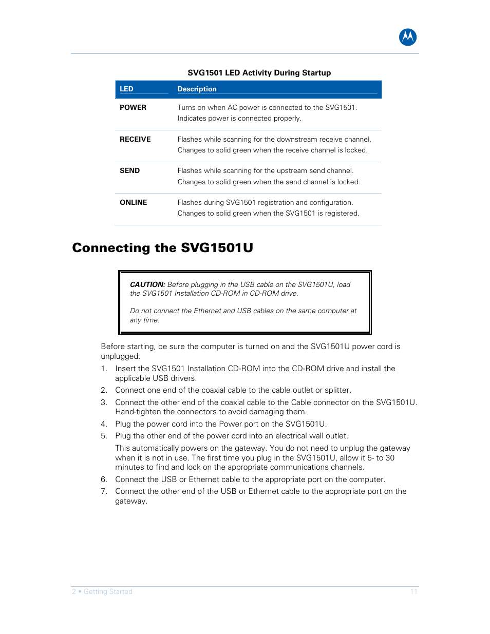 Connecting the svg1501u | Motorola SURFboard SVG1501E User Manual | Page 21 / 83
