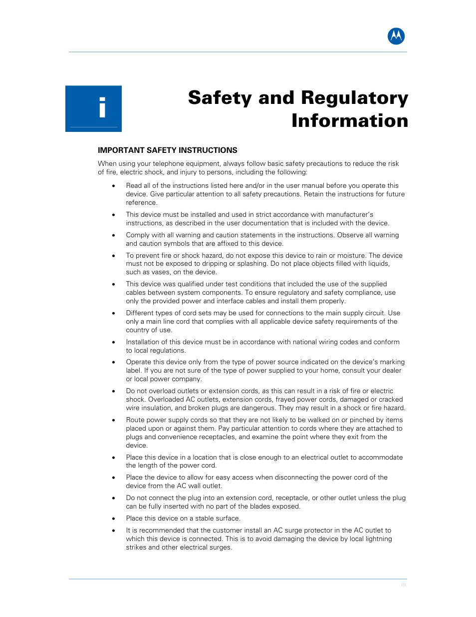Safety and regulatory information | Motorola SURFboard SVG1501E User Manual | Page 3 / 83