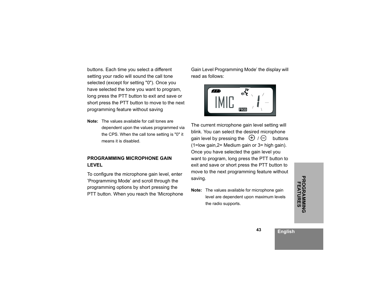 Programming microphone gain level, Imic | Motorola XTNID User Manual | Page 45 / 69