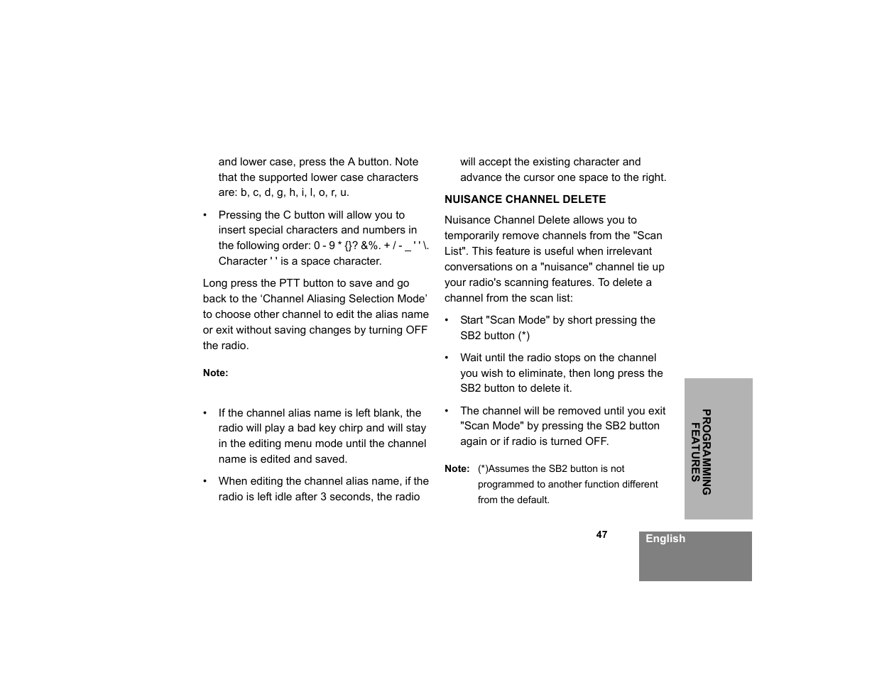 Nuisance channel delete | Motorola XTNID User Manual | Page 49 / 69