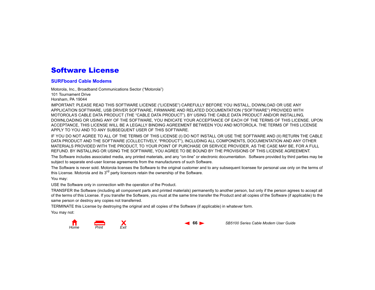 Software license, License | Motorola SB5100 User Manual | Page 72 / 74