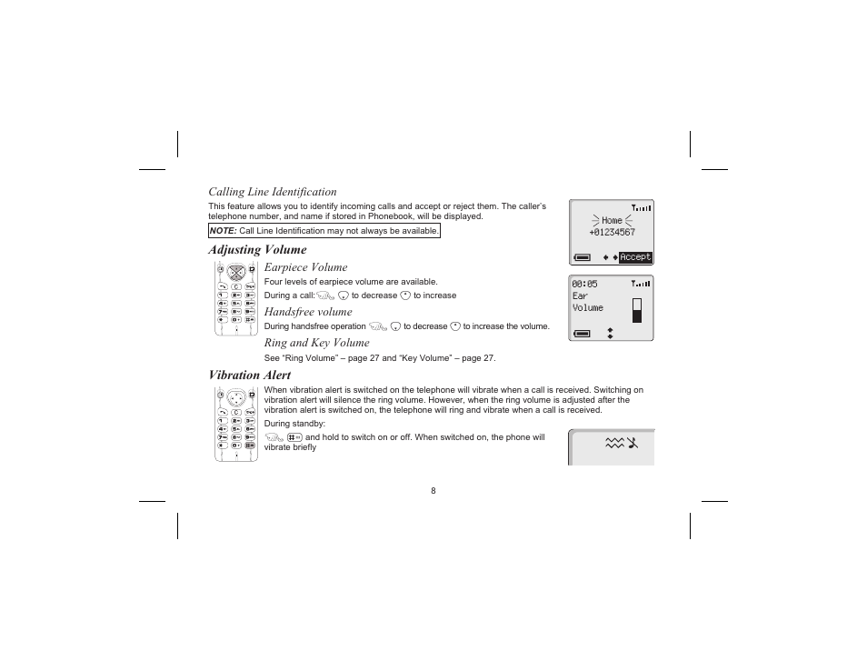 Adjusting volume, Vibration alert, Adjusting volume, vibration alert | Motorola EB-GD70 User Manual | Page 11 / 40