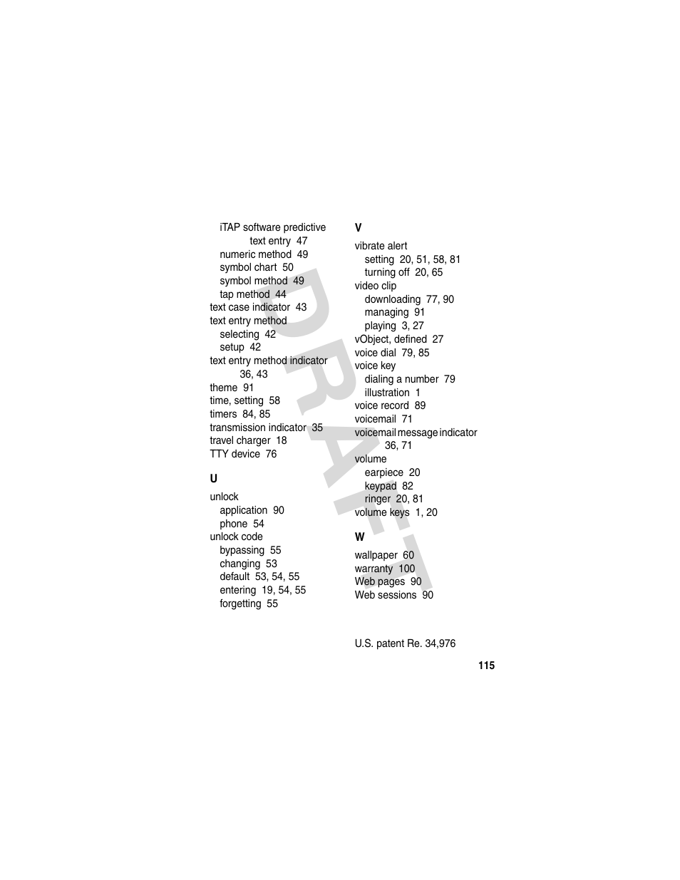 Dra f t | Motorola V600 GSM R3.6 User Manual | Page 116 / 121