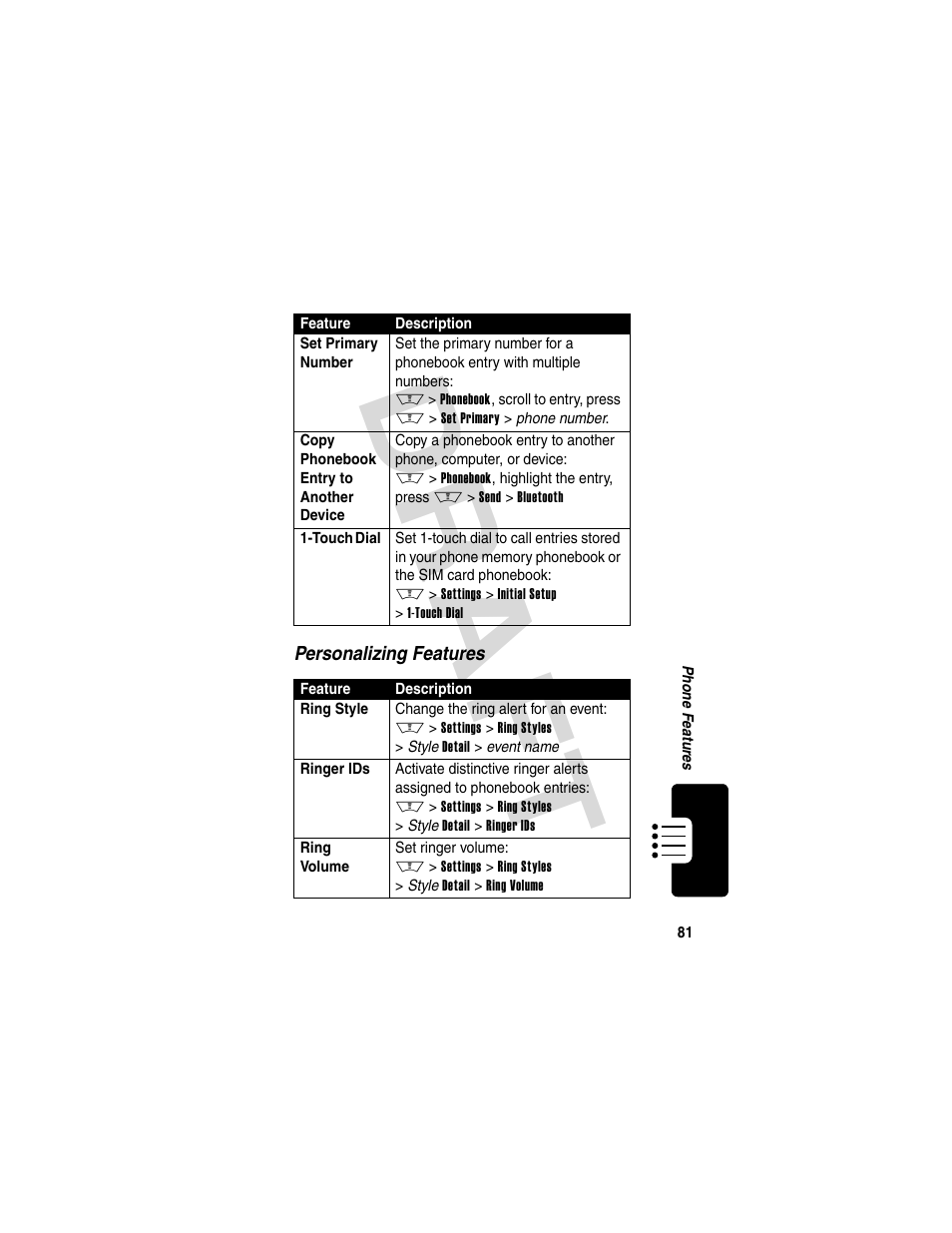 Dra f t | Motorola V600 GSM R3.6 User Manual | Page 82 / 121