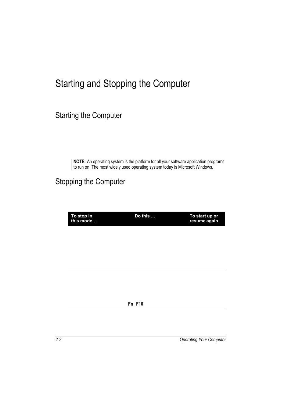 Starting and stopping the computer, Starting the computer, Stopping the computer | Motorola L3392 User Manual | Page 38 / 134