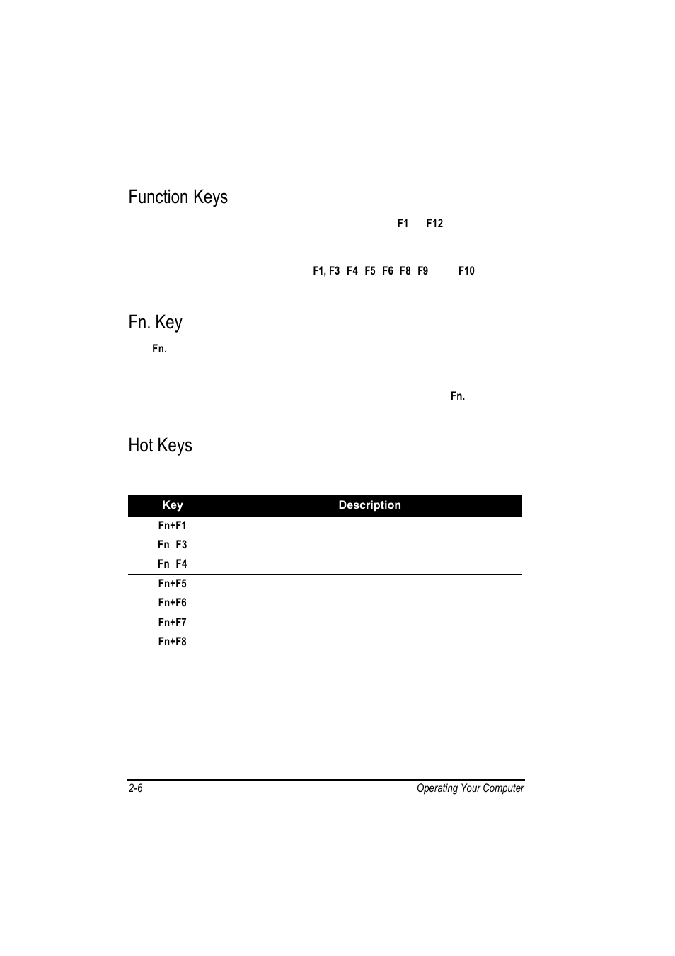 Function keys, Fn. key, Hot keys | Motorola L3392 User Manual | Page 42 / 134