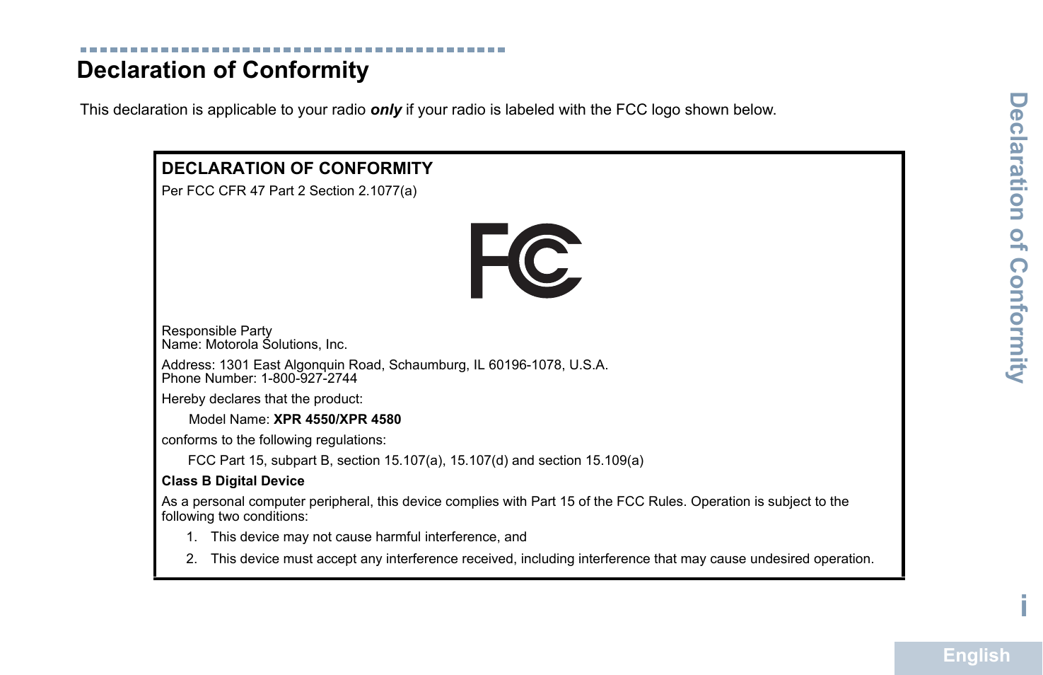 Declaration of conformity | Motorola XPR 4580 User Manual | Page 3 / 121