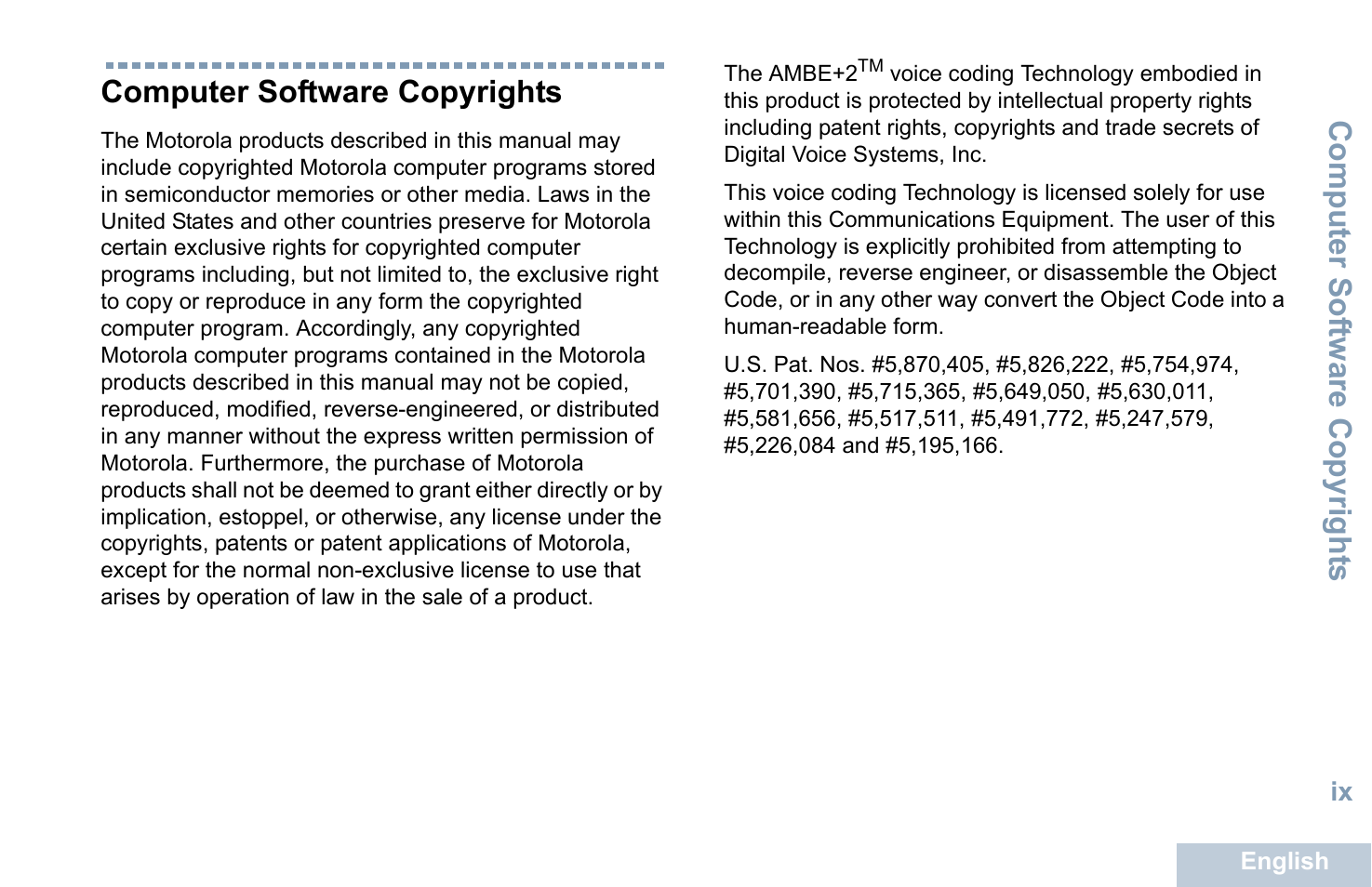 Computer software copyrights, Computer sof tware copyright s | Motorola XPR 7550 User Manual | Page 11 / 120
