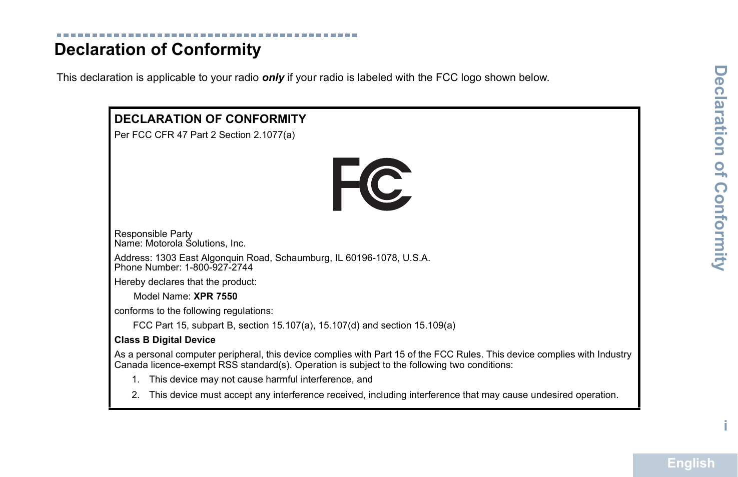 Declaration of conformity | Motorola XPR 7550 User Manual | Page 3 / 120