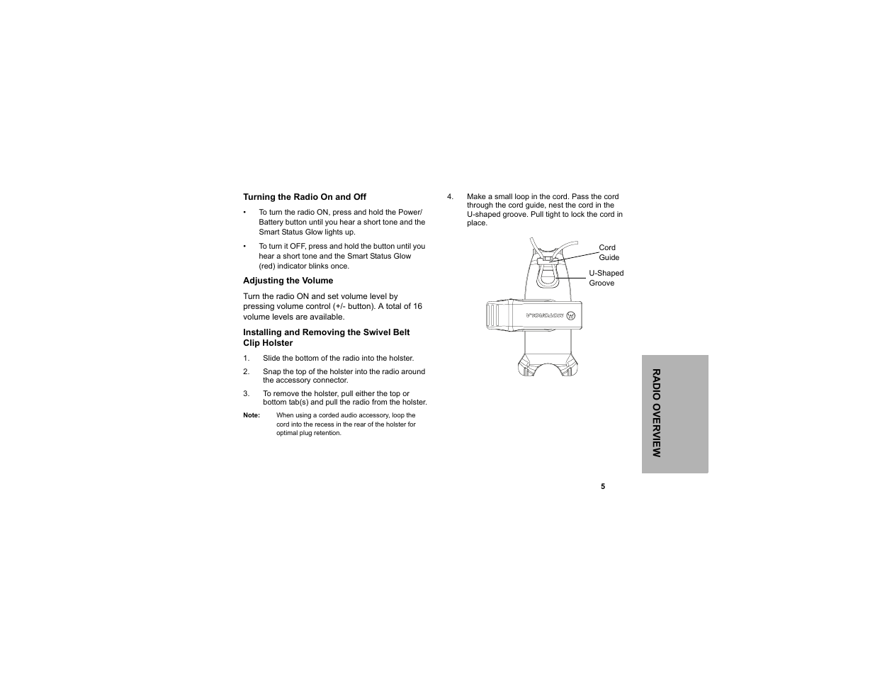 Turning the radio on and off adjusting the volume | Motorola CLP1010 User Manual | Page 13 / 52