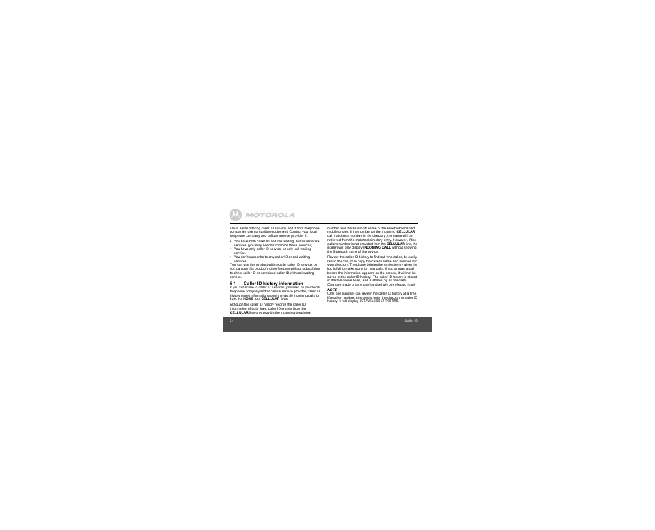 1 caller id history information | Motorola B801 User Manual | Page 34 / 67