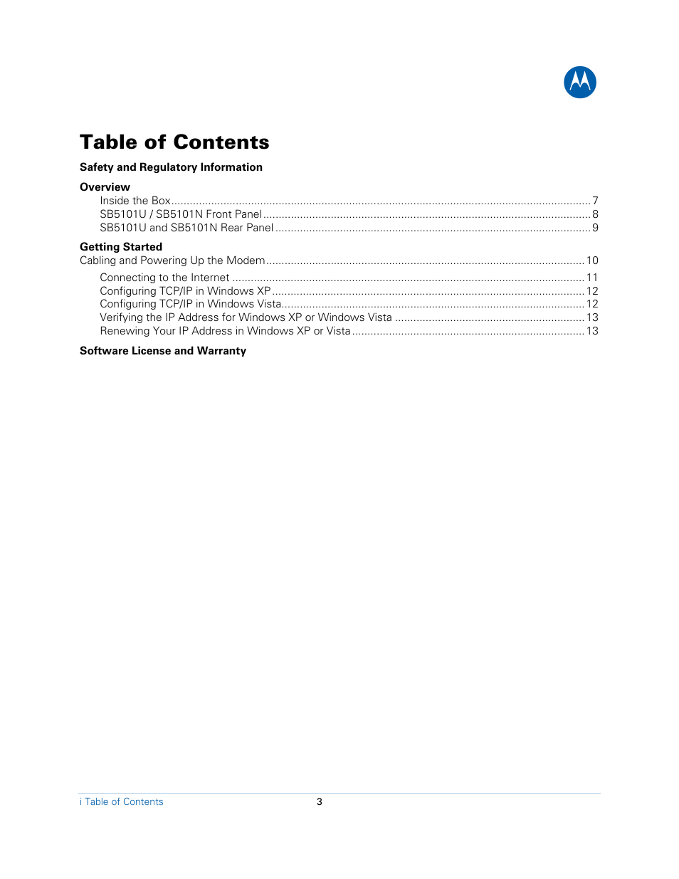 Motorola SB5101N DOCSIS 2.0 Cable  Modem User Manual | Page 3 / 16