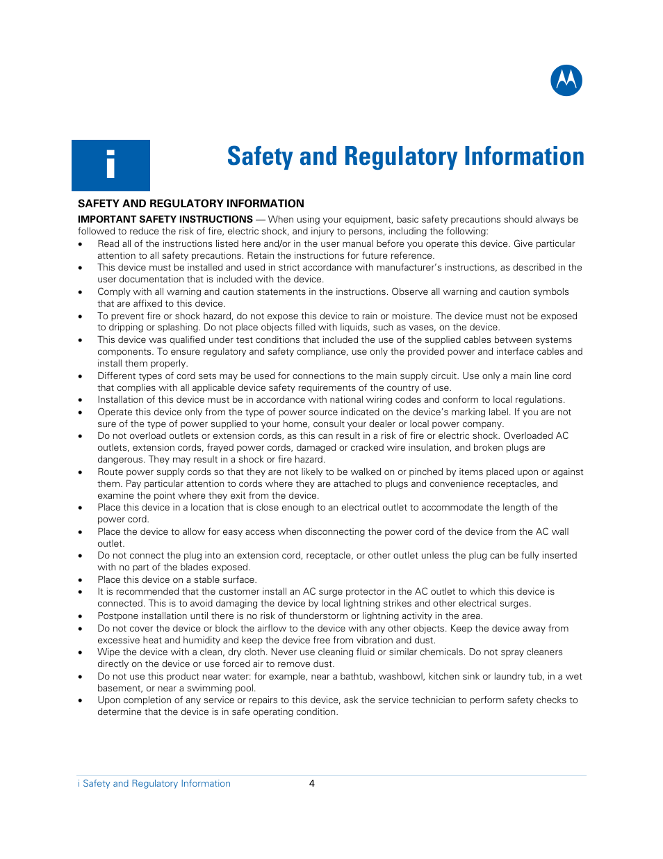 Safety and regulatory information | Motorola SB5101N DOCSIS 2.0 Cable  Modem User Manual | Page 4 / 16