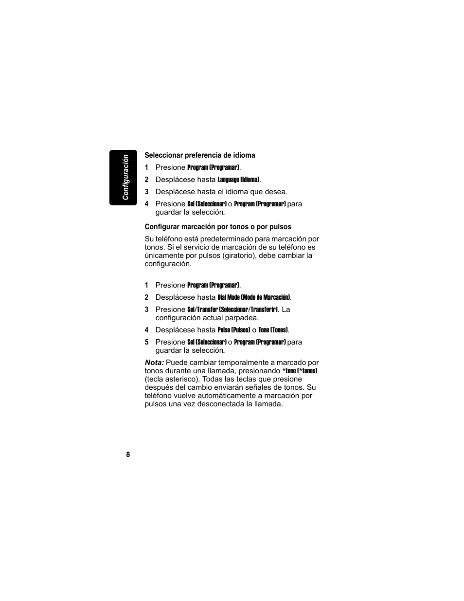 Seleccionar preferencia de idioma, Configurar marcación por tonos o por pulsos | Motorola MA3153 User Manual | Page 60 / 78