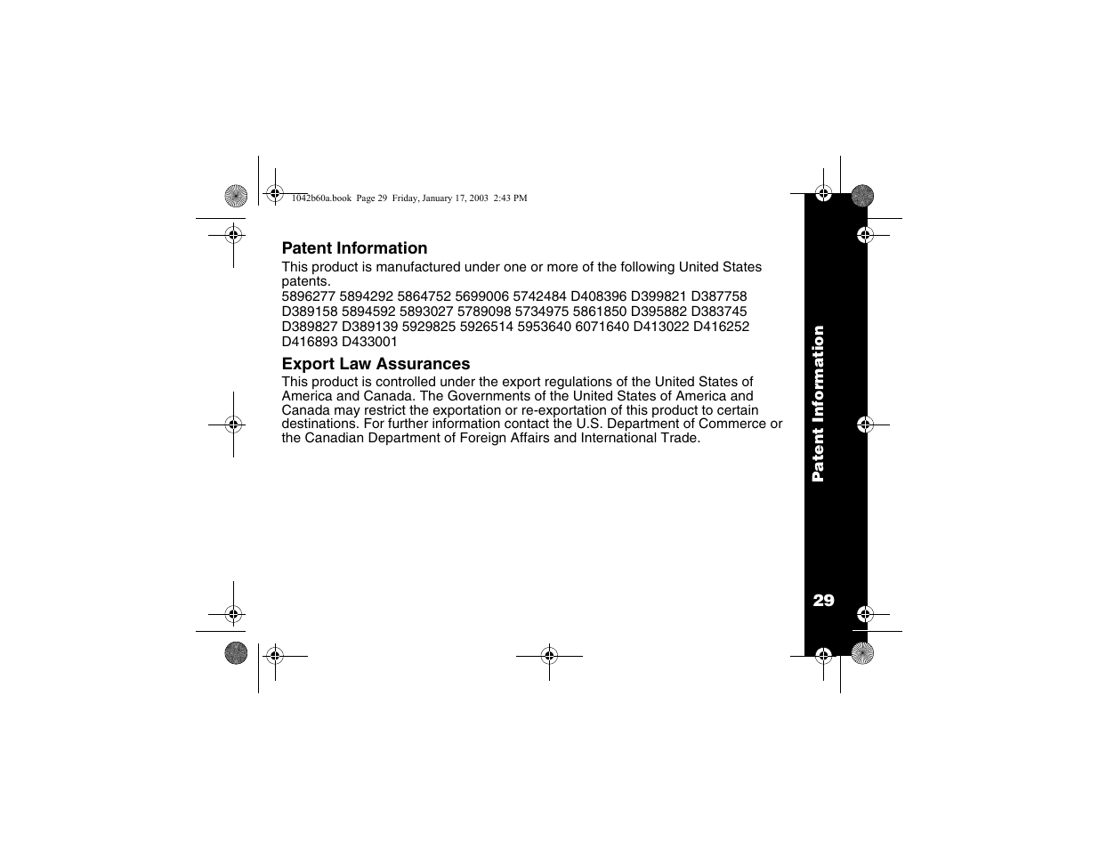 Patent information | Motorola T5620 User Manual | Page 31 / 33