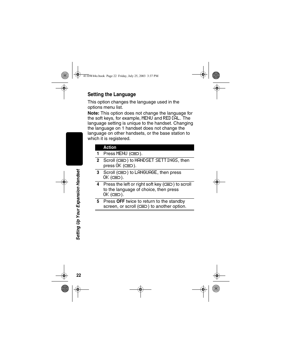 Setting the language | Motorola MD60 Series User Manual | Page 24 / 52