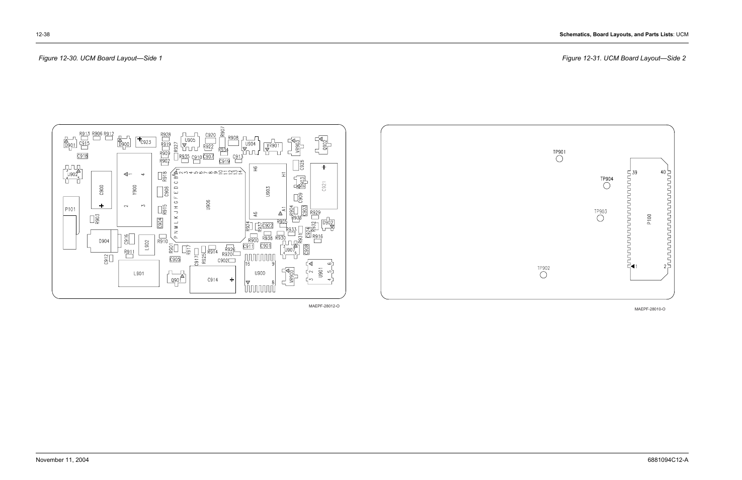 Ucm board layout—side 1, Ucm board layout—side 2 | Motorola SSETM 5000 User Manual | Page 204 / 224