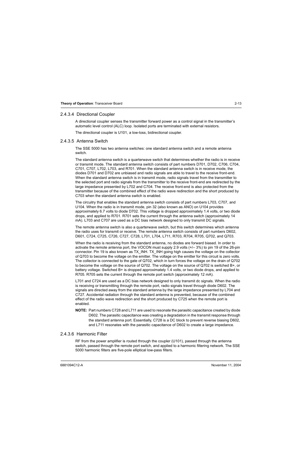 4 directional coupler, 5 antenna switch, 6 harmonic filter | Directional coupler -13, Antenna switch -13, Harmonic filter -13 | Motorola SSETM 5000 User Manual | Page 35 / 224