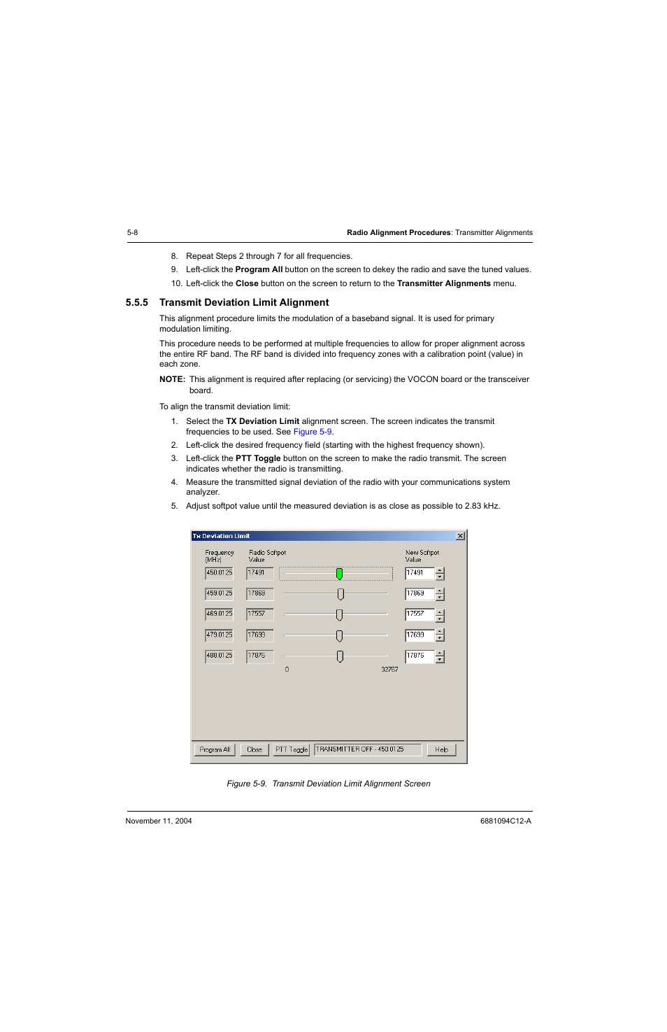 5 transmit deviation limit alignment, Transmit deviation limit alignment -8 | Motorola SSETM 5000 User Manual | Page 78 / 224