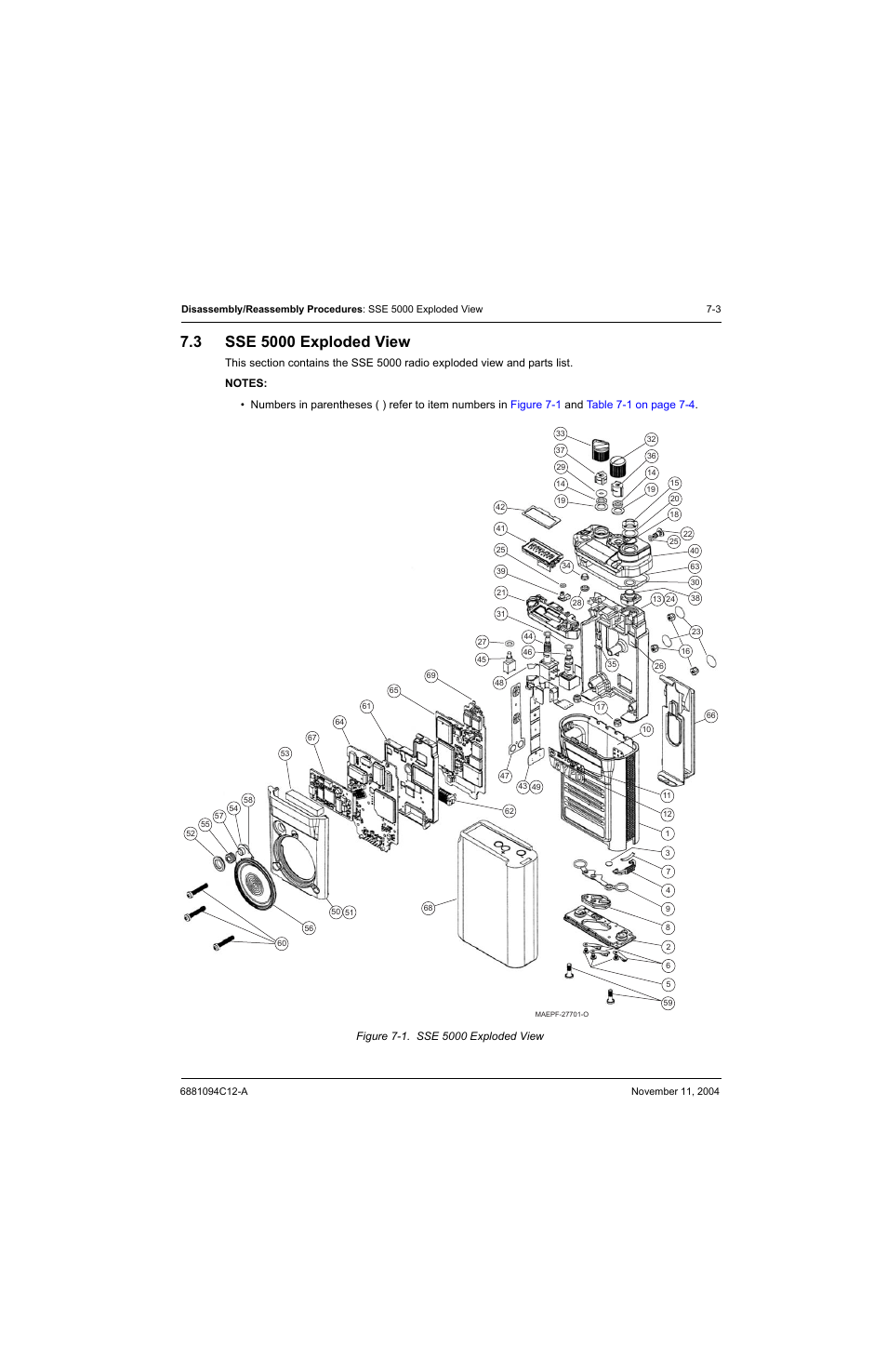 3 sse 5000 exploded view, Sse 5000 exploded view -3, Figure 7-1. sse 5000 exploded view -3 | Figure 7-1 on | Motorola SSETM 5000 User Manual | Page 85 / 224