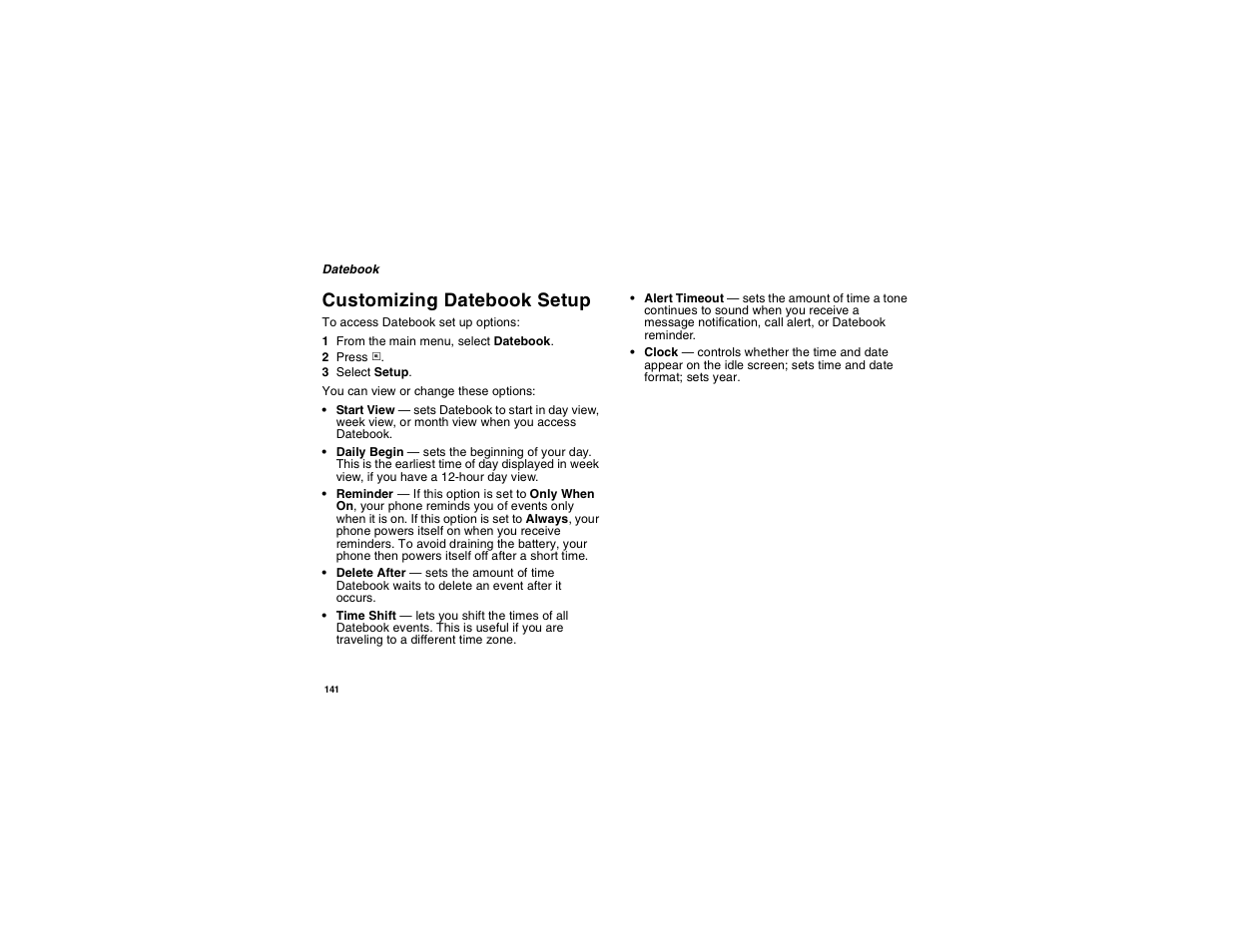 Customizing datebook setup | Motorola i560 User Manual | Page 150 / 209