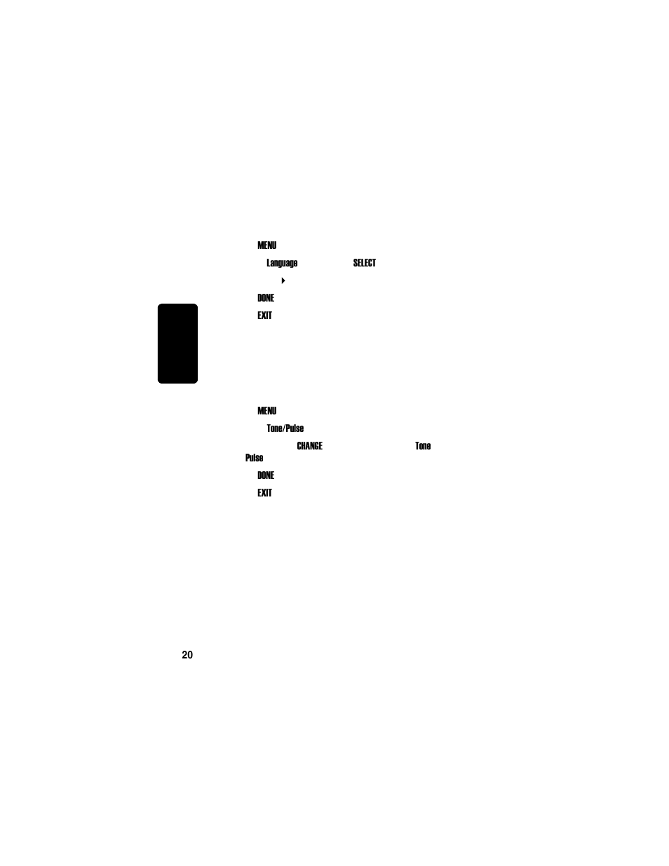Setting the language, Setting touch tone or pulse dialing | Motorola MD760 User Manual | Page 40 / 73