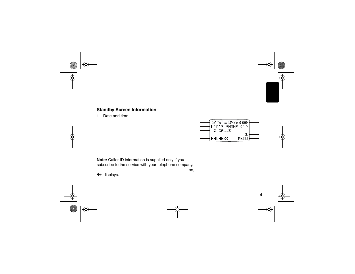 Standby screen overview, Standby screen information | Motorola SD4550 User Manual | Page 15 / 54