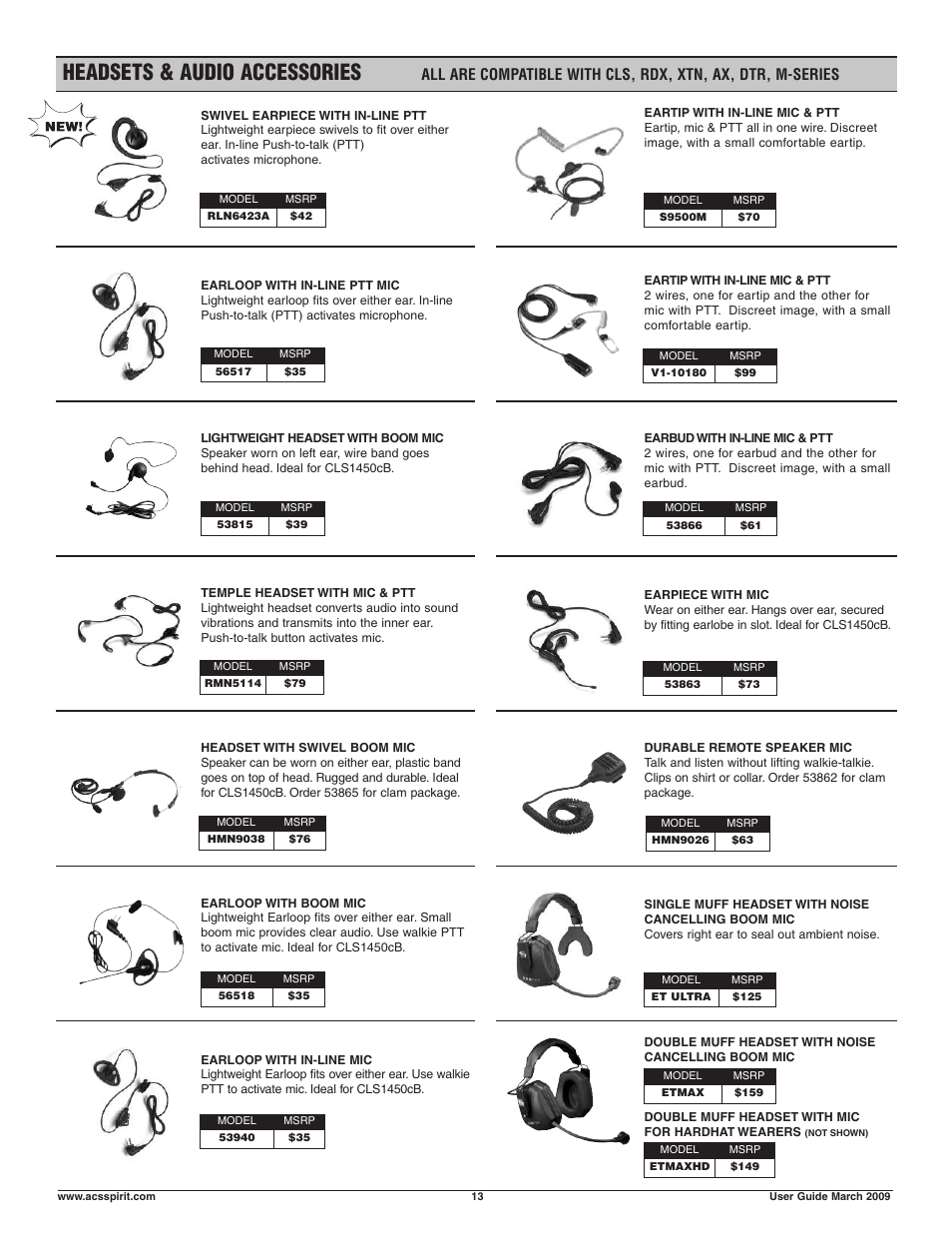 Headsets & audio accessories | Motorola Business Walkie-Talkies and Accessories User Manual | Page 13 / 16