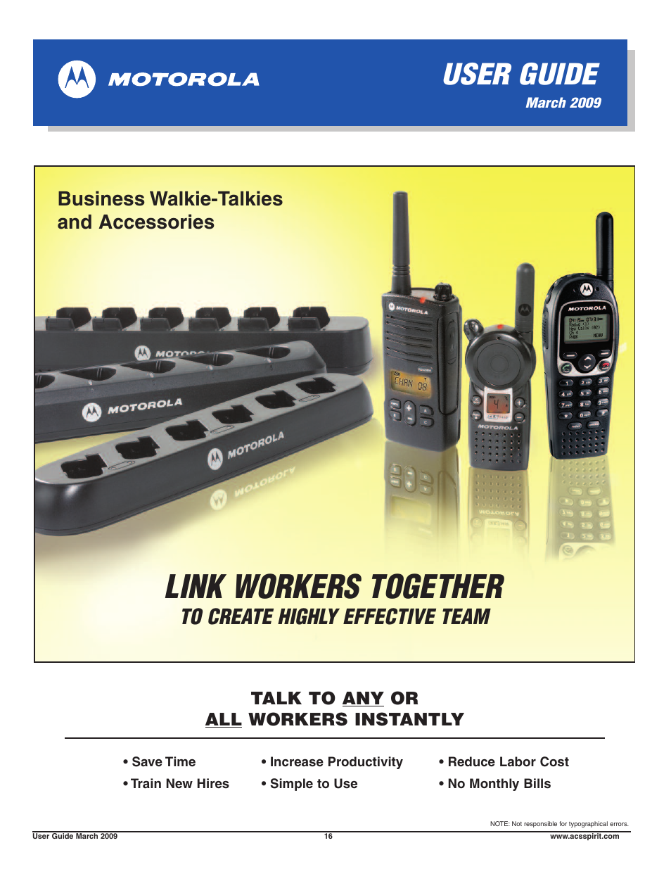 Link workers together, User guide, Business walkie-talkies and accessories | Motorola Business Walkie-Talkies and Accessories User Manual | Page 16 / 16