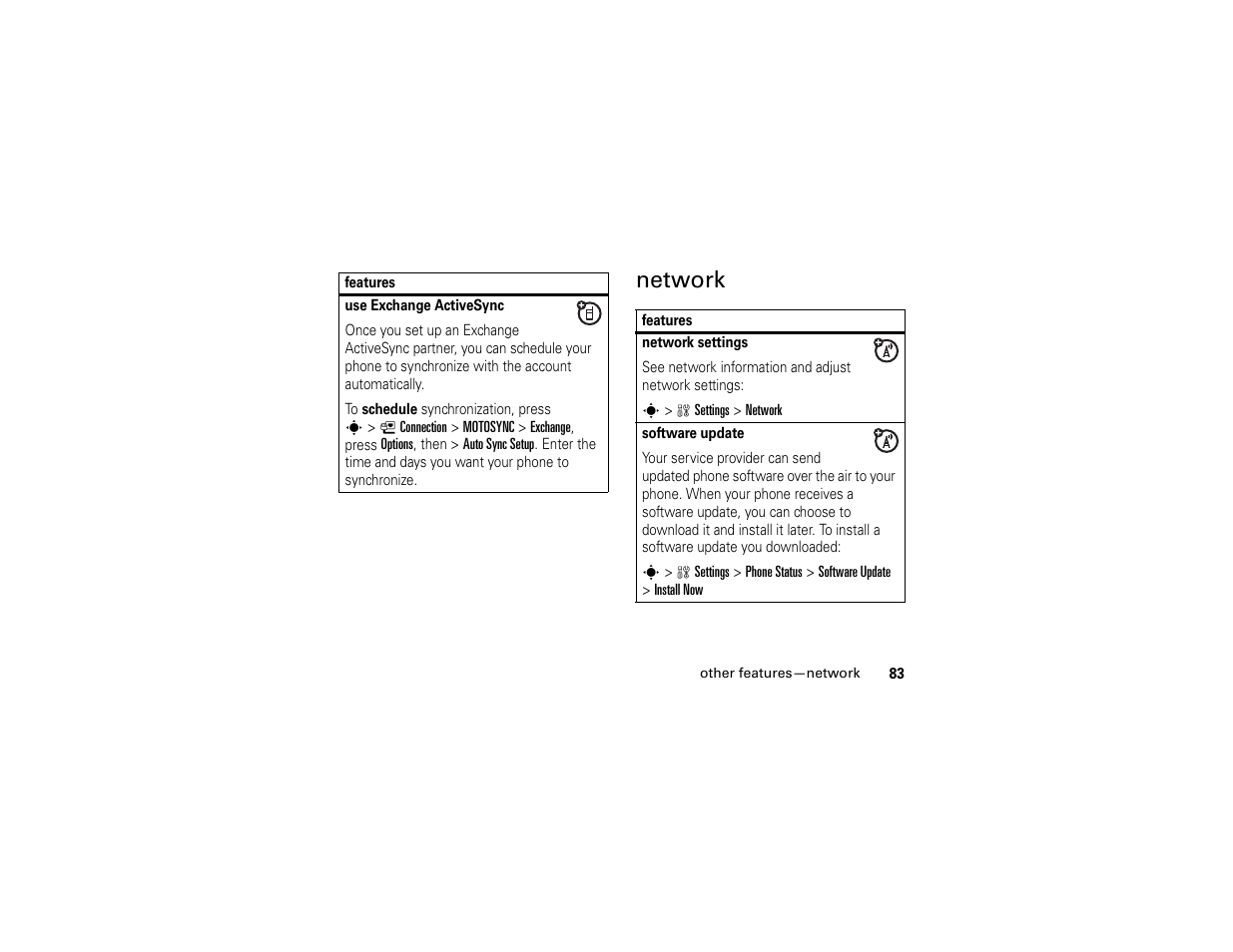 Network | Motorola W510 User Manual | Page 85 / 115