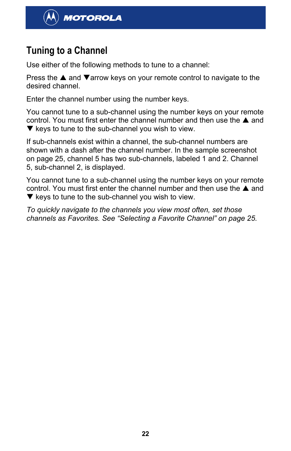 Tuning to a channel | Motorola HDT101 User Manual | Page 28 / 54