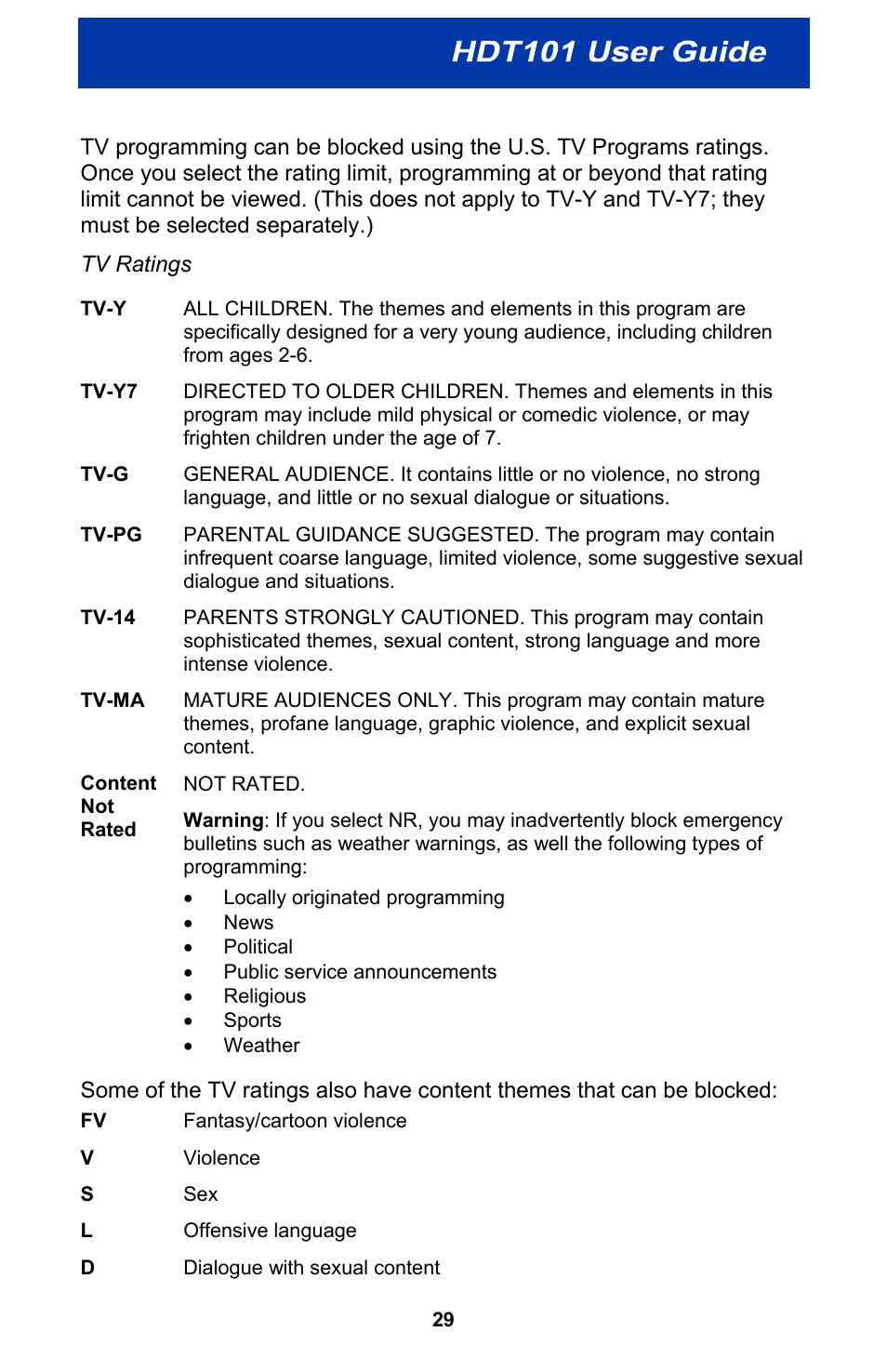 Tv ratings | Motorola HDT101 User Manual | Page 35 / 54