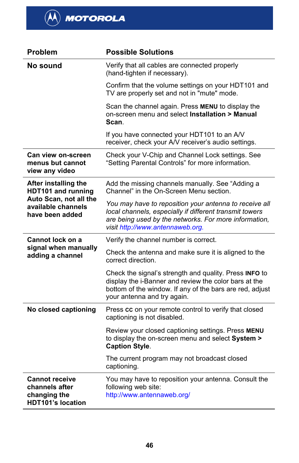 Motorola HDT101 User Manual | Page 52 / 54