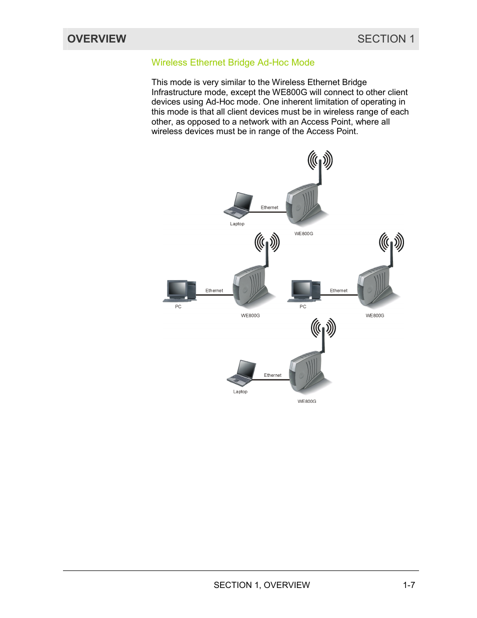 Wireless ethernet bridge ad˚hoc mode | Motorola WE800G User Manual | Page 12 / 71