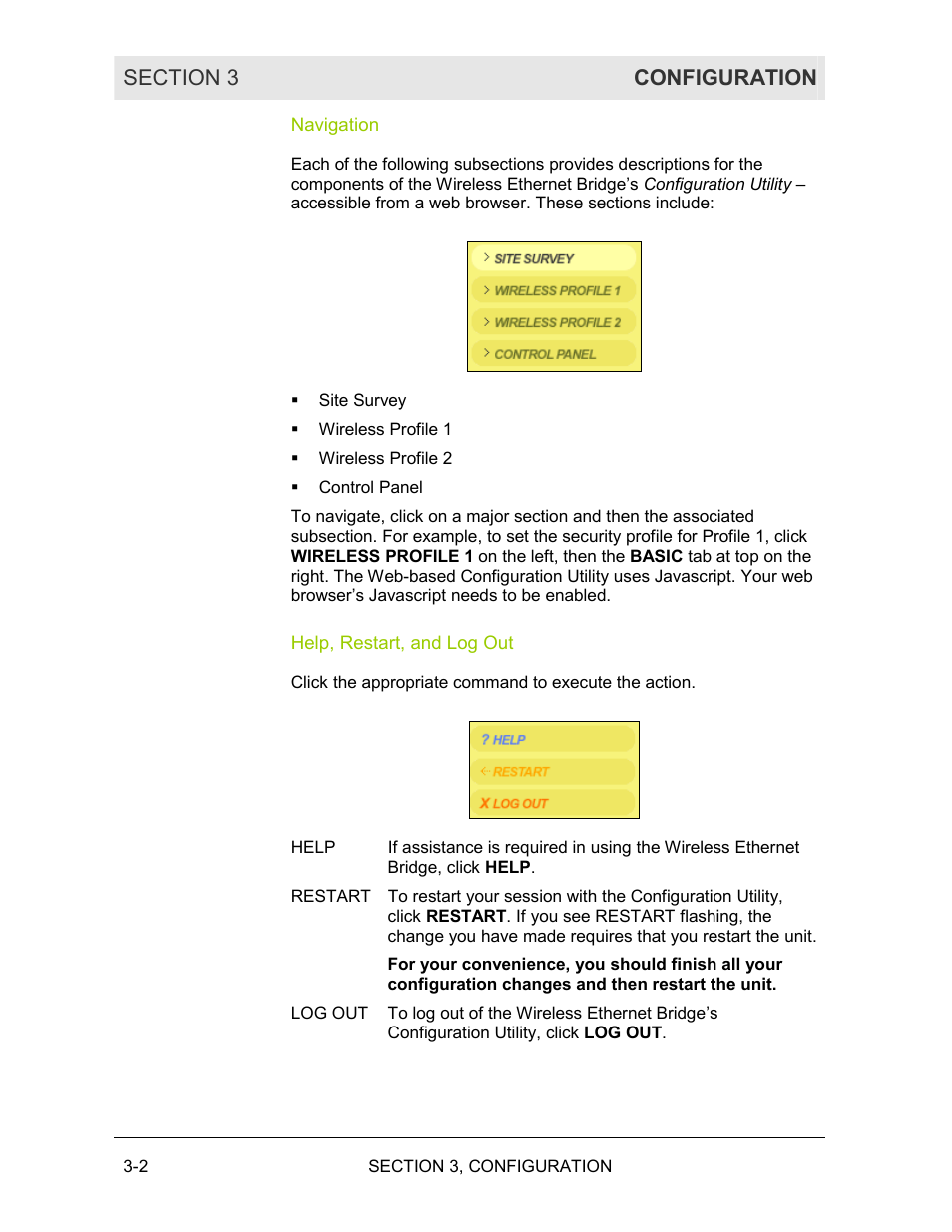 Navigation, Help, restart, and log out | Motorola WE800G User Manual | Page 39 / 71