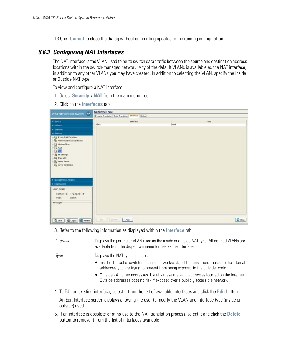 3 configuring nat interfaces, 3 configuring nat interfaces -34, Configuring nat interfaces | Motorola Series Switch WS5100 User Manual | Page 258 / 364