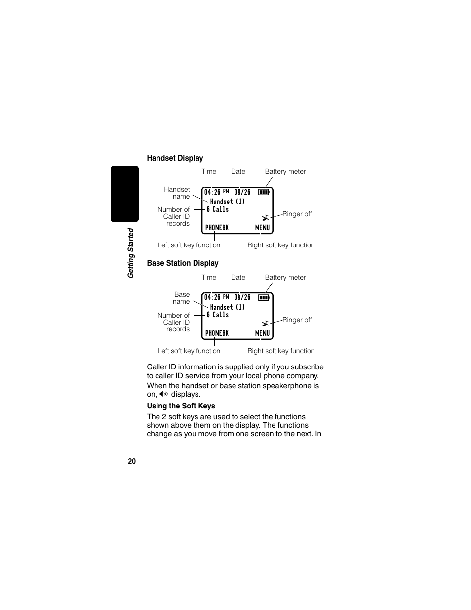 Handset display, Base station display, Using the soft keys | Re l im in a r y | Motorola MD470 Series User Manual | Page 22 / 62