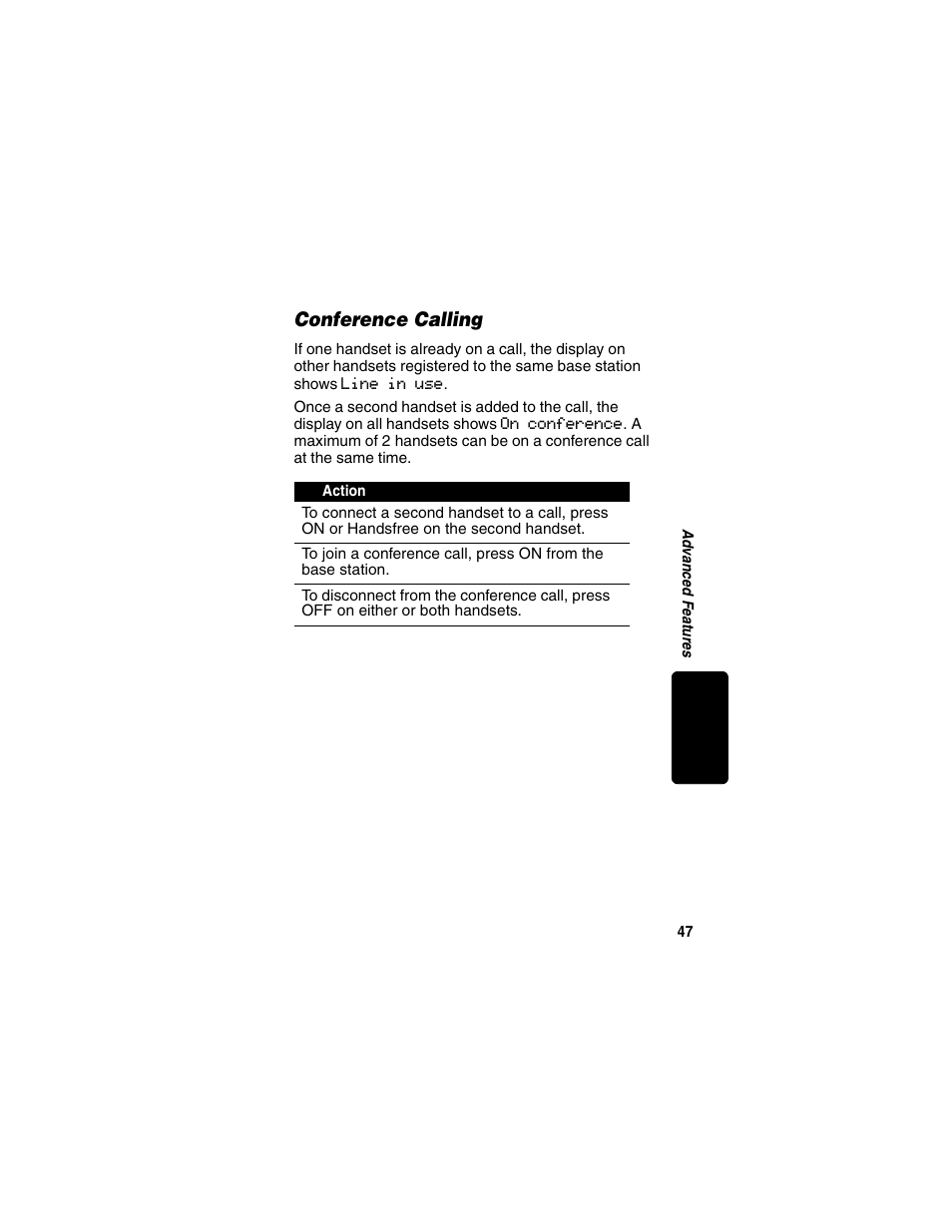 Conference calling, Re l im in ar y | Motorola MD470 Series User Manual | Page 49 / 62