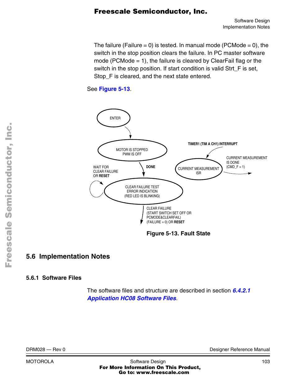 6 implementation notes, Implementation notes, Fault state | Motorola M68HC08 User Manual | Page 103 / 168