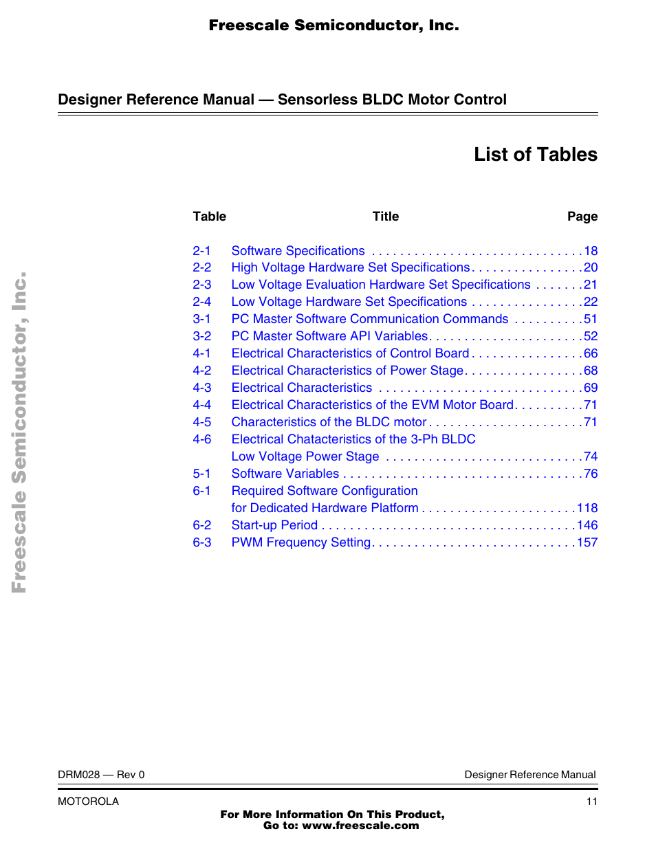 List of tables | Motorola M68HC08 User Manual | Page 11 / 168