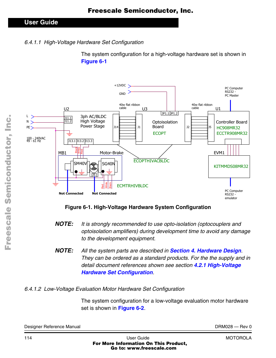 High-voltage hardware system configuration, The hardware setups are shown in, Figure 6-1 | User guide, Freescale semiconductor, inc | Motorola M68HC08 User Manual | Page 114 / 168